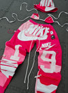 Reworked / Upcycled Nike Patchwork 19 barbie pink Jogger set
