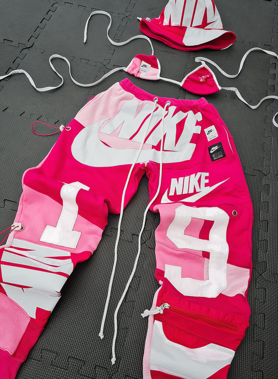 Reworked / Upcycled Nike Patchwork 19 barbie pink Jogger set
